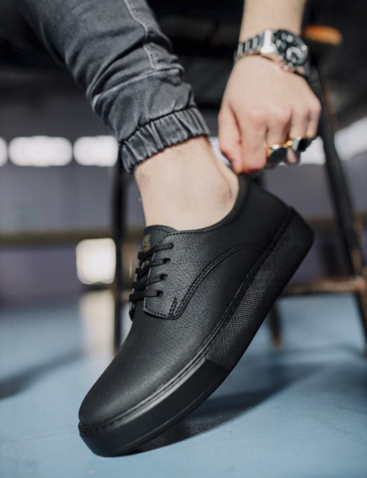 Ανδρικά μαύρα Casual Sneakers δερματίνη με κορδόνια 0772020BT φωτογραφία